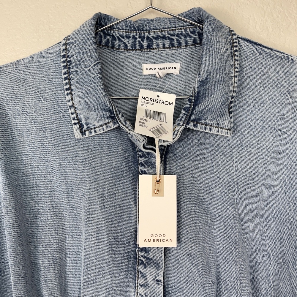 Good American Seamed Long Sleeve Denim Shirtdress Size 4 XL Blue Mini - Picture 9 of 15